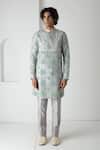 Buy_Chhaya Mehrotra_Gray Chanderi Ash Grey Block Printed Kurta Set _at_Aza_Fashions