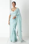 Buy_Chhaya Mehrotra_Blue Chiffon, Chanderi Embroidery Round Neck Baby Saree With Stitched Blouse _at_Aza_Fashions