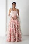 Buy_Chhaya Mehrotra_Pink Silk Organza, Chanderi Ruffles, Embroidery Carnation Designer Lehenga Set _at_Aza_Fashions