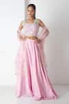 Buy_Chhaya Mehrotra_Pink Silk, Chanderi, Organza Embroidery Sweetheart Neck Orchid Lehenga Set _at_Aza_Fashions
