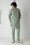 Buy_Chhaya Mehrotra_Green Chanderi Mirrors Sage Embroidered Kurta Set _at_Aza_Fashions