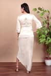 Shop_Nidhi Kejriwal_Off White Crepe, Modal, Satin Sequins, Embroidery V-neck Jacket And Draped Skirt _at_Aza_Fashions
