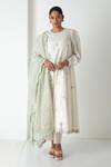 Buy_Chhaya Mehrotra_Ivory Chanderi, Silk Organza Embroidery Round Neck Kurta Dupatta Set _at_Aza_Fashions
