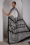 Shop_Anita Kanwal_Black Modal, Silk And White Designer Saree & Unstitched Blouse Piece Set _Online_at_Aza_Fashions