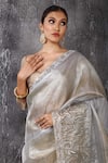 Buy_Anita Kanwal_Silver Silk, Tissue Sequins, Embroidery Designer Banarasi Saree Set _Online_at_Aza_Fashions