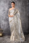 Buy_Anita Kanwal_Silver Silk, Tissue Sequins, Embroidery Designer Banarasi Saree Set _at_Aza_Fashions
