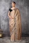Buy_Anita Kanwal_Gold Velvet, Crepe, Tissue Beads, Sequins, And Green Designer Saree & Blouse Set _at_Aza_Fashions