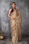 Buy_Anita Kanwal_Gold Velvet, Crepe, Tissue Beads, Sequins, Designer Saree With Blouse _at_Aza_Fashions