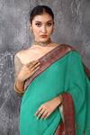 Anita Kanwal_Green Handloom Jute Saree With Unstitched Blouse Piece Set _Online_at_Aza_Fashions
