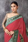 Anita Kanwal_Red Embroidery Brick Handloom Jute Saree And Unstitched Blouse Piece Set _Online_at_Aza_Fashions
