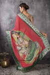 Shop_Anita Kanwal_Red Embroidery Brick Handloom Jute Saree And Unstitched Blouse Piece Set _at_Aza_Fashions