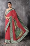 Buy_Anita Kanwal_Red Embroidery Brick Handloom Jute Saree And Unstitched Blouse Piece Set _at_Aza_Fashions