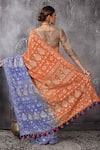 Shop_Anita Kanwal_Orange Georgette Designer Electric Blue Saree And Unstitched Blouse Piece Set _at_Aza_Fashions