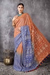 Buy_Anita Kanwal_Orange Georgette Designer Electric Blue Saree And Unstitched Blouse Piece Set _at_Aza_Fashions