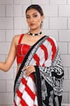 Anita Kanwal_Red Modal, Silk Square Neck Black And White Printed Saree With Corset _Online_at_Aza_Fashions