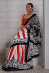Buy_Anita Kanwal_Red Modal, Silk Square Neck Black And White Printed Saree With Corset _Online_at_Aza_Fashions