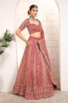 Buy_Anita Kanwal_Red Georgette Embroidery, Sequins, Zari Round Designer Strawberry Lehenga Set _Online_at_Aza_Fashions