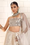 Anita Kanwal_Silver Georgette, Organza Sequins, Beads, Designer White Lehenga Set _Online_at_Aza_Fashions