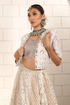 Anita Kanwal_Silver Georgette, Organza Sequins, Beads, Designer White Lehenga Set _Online