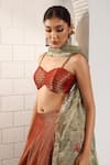 Buy_Anita Kanwal_Red Tissue Sequins, Embroidery V-neck Designer Lehenga Set _Online_at_Aza_Fashions