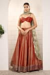 Buy_Anita Kanwal_Red Tissue Sequins, Embroidery V-neck Designer Lehenga Set _at_Aza_Fashions