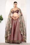 Buy_Anita Kanwal_Purple Tissue Embroidery Round Neck Designer Lehenga Set _at_Aza_Fashions