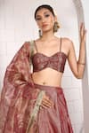 Shop_Anita Kanwal_Orange Tissue Embroidery Sweetheart Neck, Designer Lehenga Set _Online_at_Aza_Fashions