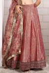 Buy_Anita Kanwal_Orange Tissue Embroidery Sweetheart Neck, Designer Lehenga Set 