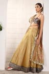 Anita Kanwal_Gold Tissue Beads, Embroidery V-neck Lehenga Set _Online_at_Aza_Fashions