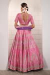 Shop_Anita Kanwal_Pink Silk, Net, Brocade Embroidery, Zari Round Neck Banarasi Lehenga Set _at_Aza_Fashions