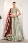 Buy_Anita Kanwal_Mint Silk, Net Sequins, Embroidery Square Green And Maroon Designer Lehenga Set _at_Aza_Fashions