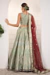 Shop_Anita Kanwal_Mint Silk, Net Sequins, Embroidery Square Green And Maroon Designer Lehenga Set _at_Aza_Fashions