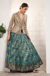 Buy_Anita Kanwal_Gold Silk Sequins, Embroidery Blazer And Printed Skirt Set _Online_at_Aza_Fashions