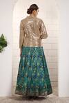 Shop_Anita Kanwal_Gold Silk Sequins, Embroidery Blazer And Printed Skirt Set _at_Aza_Fashions