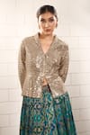 Shop_Anita Kanwal_Gold Silk Sequins, Embroidery Blazer And Printed Skirt Set _Online_at_Aza_Fashions