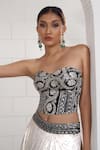 Buy_Anita Kanwal_Black Modal, Silk Embroidery Sweetheart Neck And White Skirt Set _Online_at_Aza_Fashions