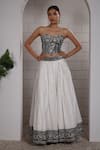 Buy_Anita Kanwal_Black Modal, Silk Embroidery Sweetheart Neck And White Skirt Set _at_Aza_Fashions