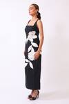 Buy_Baani Khurana_Black Cotton, Linen Embroidery Square Neck Floral Dress _Online_at_Aza_Fashions