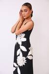 Baani Khurana_Black Cotton, Linen Embroidery Square Neck Floral Dress _at_Aza_Fashions