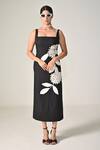 Shop_Baani Khurana_Black Cotton, Linen Embroidery Square Neck Floral Dress _at_Aza_Fashions
