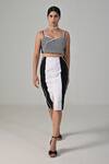 Shop_Baani Khurana_Black Cotton, Linen Open Neck Striped Top And Skirt Set _at_Aza_Fashions