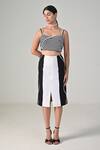 Buy_Baani Khurana_Black Cotton, Linen Open Neck Striped Top And Skirt Set _Online_at_Aza_Fashions