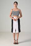 Buy_Baani Khurana_Black Cotton, Linen Open Neck Striped Top And Skirt Set _at_Aza_Fashions
