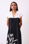 Shop_Baani Khurana_Black Poplin, Cotton, Linen Embroidery Collared And White Designer Dress _at_Aza_Fashions