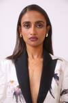 Baani Khurana_Black Satin V-neck Floral Print Designer Blazer Dress _Online_at_Aza_Fashions