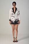 Buy_Baani Khurana_Black Satin V-neck Floral Print Designer Blazer Dress _Online_at_Aza_Fashions