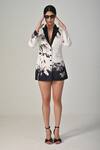 Shop_Baani Khurana_Black Satin V-neck Floral Print Designer Blazer Dress _Online_at_Aza_Fashions