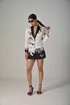 Buy_Baani Khurana_Black Satin V-neck Floral Print Designer Blazer Dress _at_Aza_Fashions