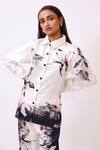 Baani Khurana_Black Satin, Linen Embroidery Collared Floral Print Designer Shirt And Trouser Set _Online_at_Aza_Fashions