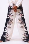 Buy_Baani Khurana_Black Satin, Linen Embroidery Collared Floral Print Designer Shirt And Trouser Set 